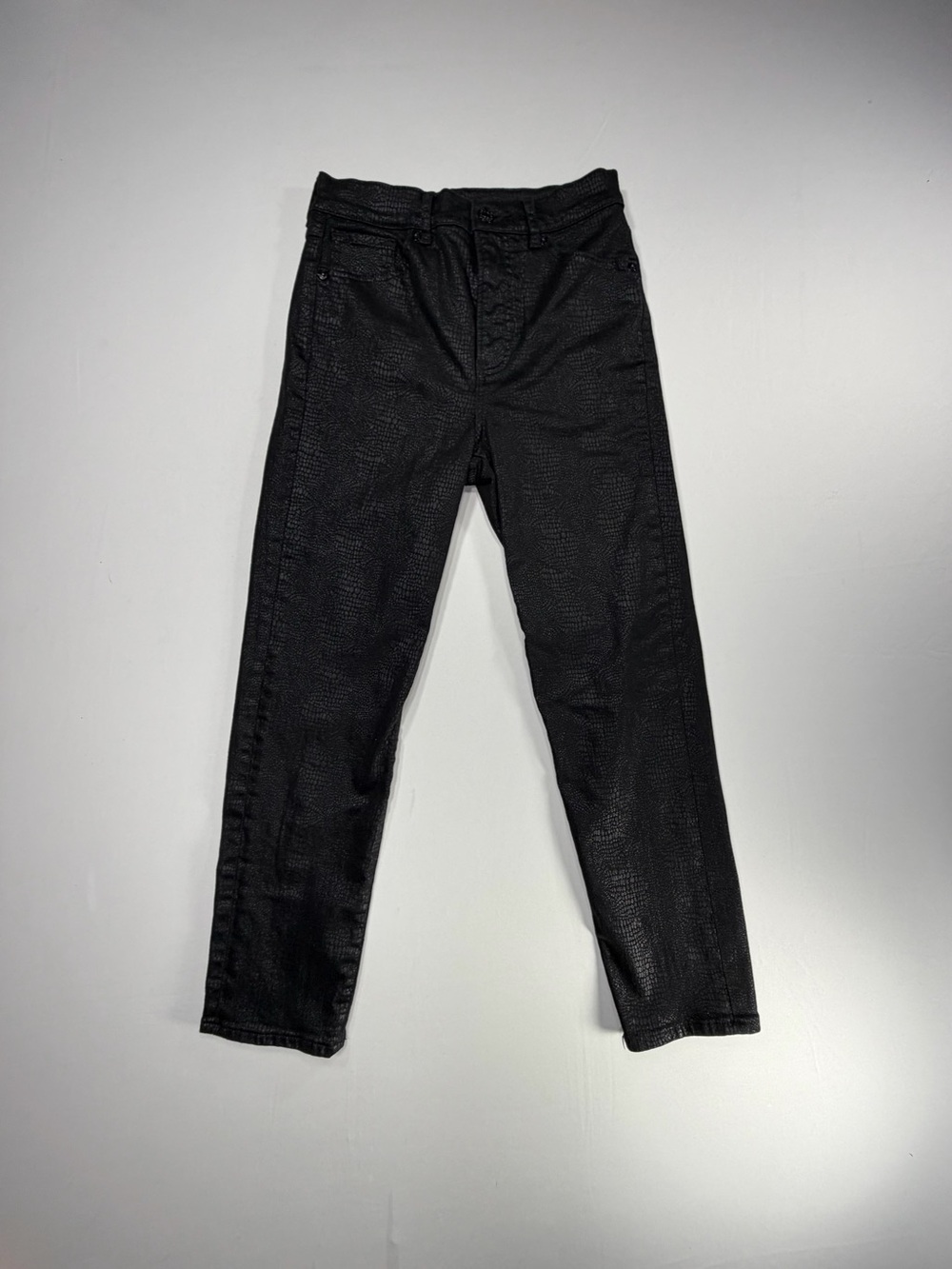 Express Mom Jeans Black Snakeskin Print Women’s Size 2 Super High Rise Moto Rock
